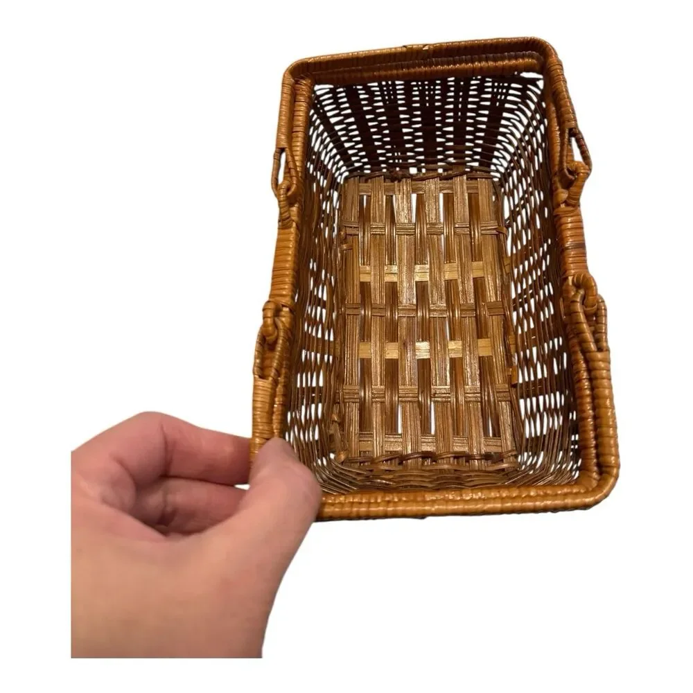 Basket Retangular Vintage Rattan & Wicker Storage FlowerArrangement Handle Woven